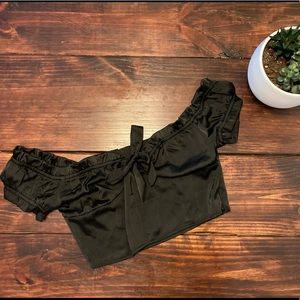 Nasty Gal Black Off The Shoulder Satin Crop Top